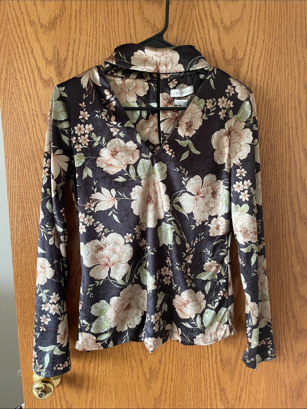 Anatomy Annie Velvet Floral Choker V-Neck Long Sleeve Top